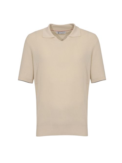 Polo a costine in cotone English white BRUNELLO CUCINELLI | M29400015CSG56